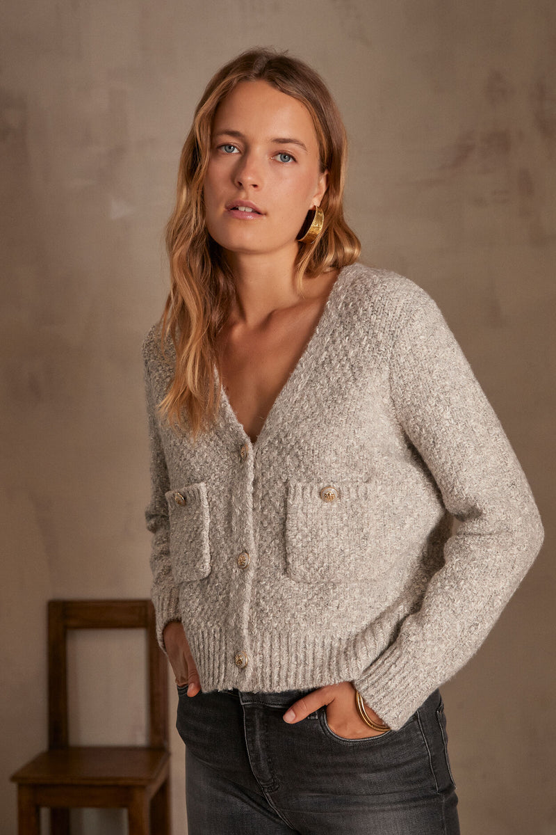 CLEA GREY SPARKLING CARDIGAN