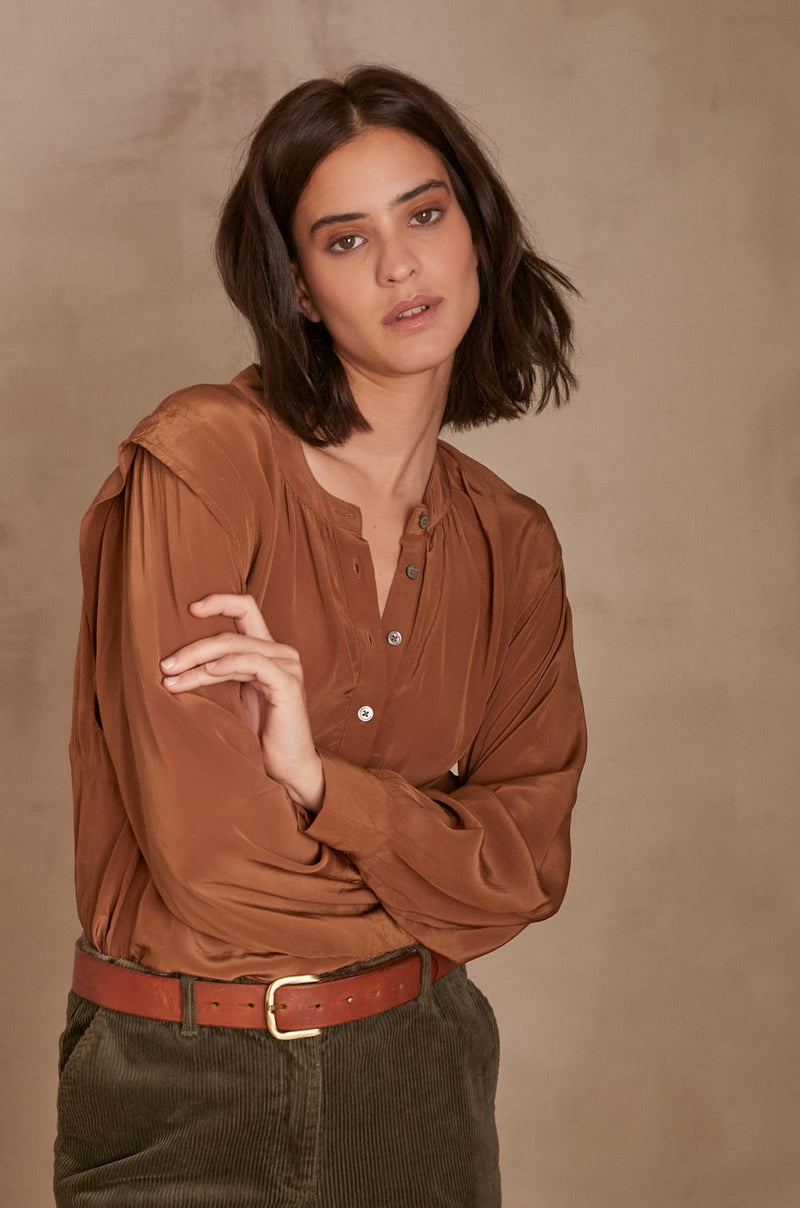 BRADLEY CAMEL SATIN FEEL BLOUSE