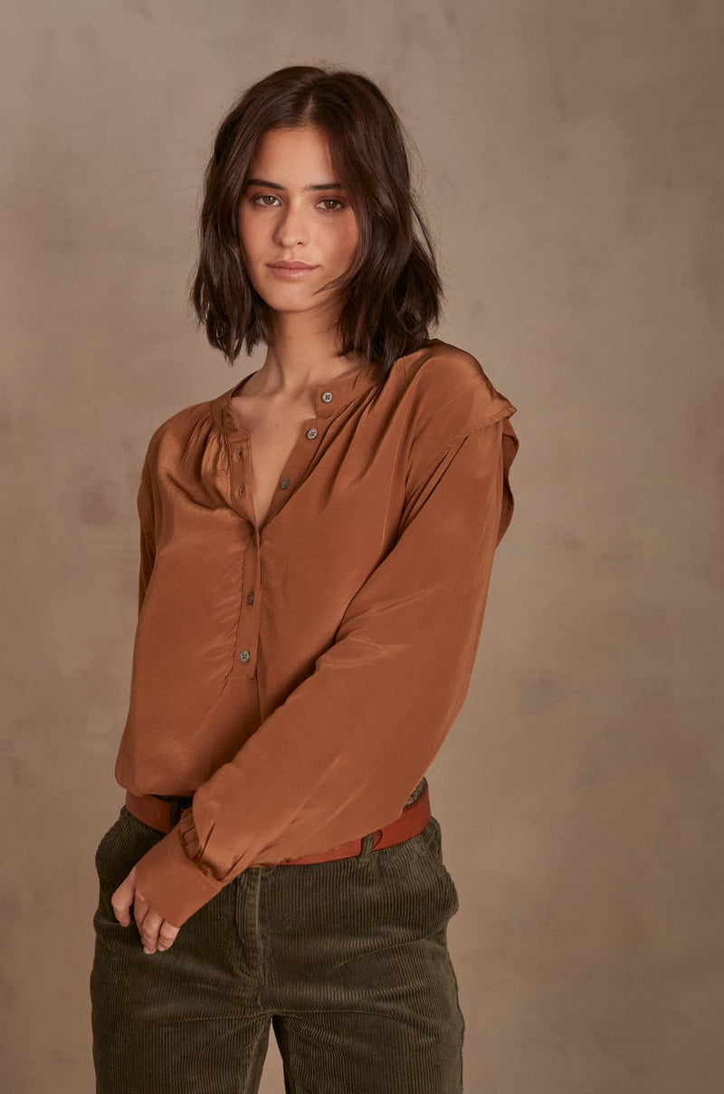 BRADLEY CAMEL SATIN FEEL BLOUSE