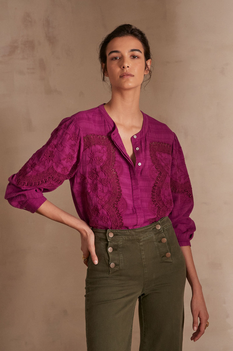 BALI FUSCHIA LACE MOTIF BLOUSE