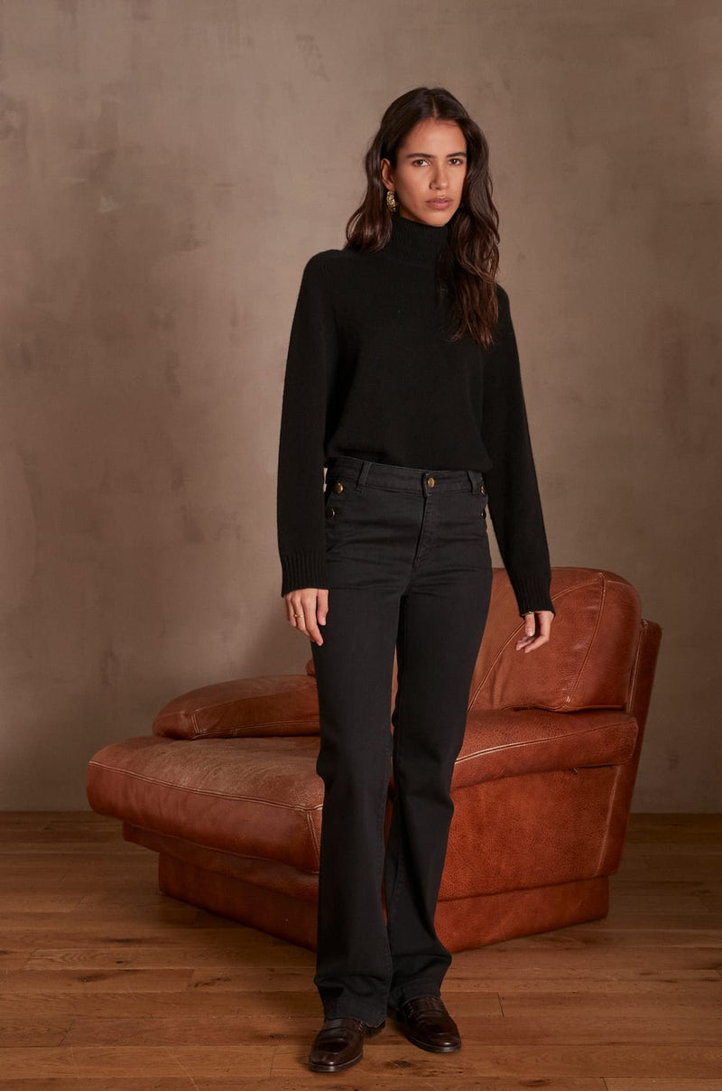 NINON BLACK FLARED MICROFIBER TROUSERS