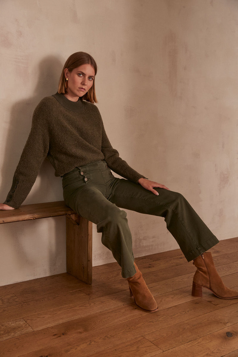 OXAN KHAKI WIDE-LEG TROUSERS