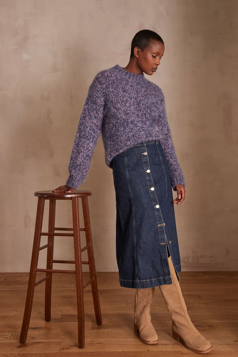 ELIZABETH BUTTONED DENIM SKIRT