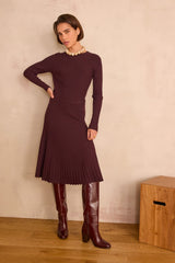 ELISA AUBERGINE KNITTED PLEATED SKIRT
