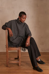 NINON BLACK FLARED MICROFIBER TROUSERS