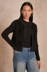 CHARLOTTE FUZZY LUREX SLEEVELESS CARDIGAN