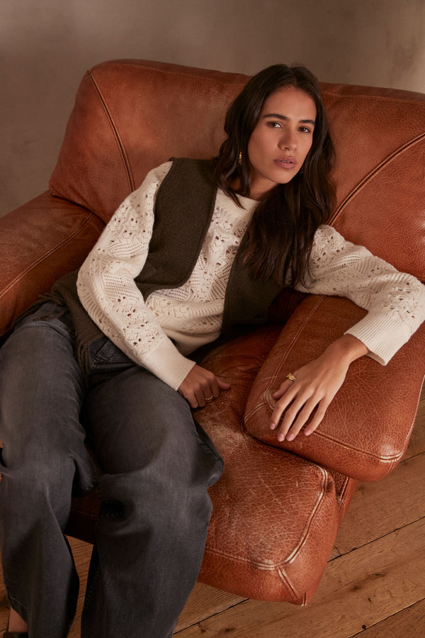 CHIARA ECRU OPENWORK CASHMERE SWEATER