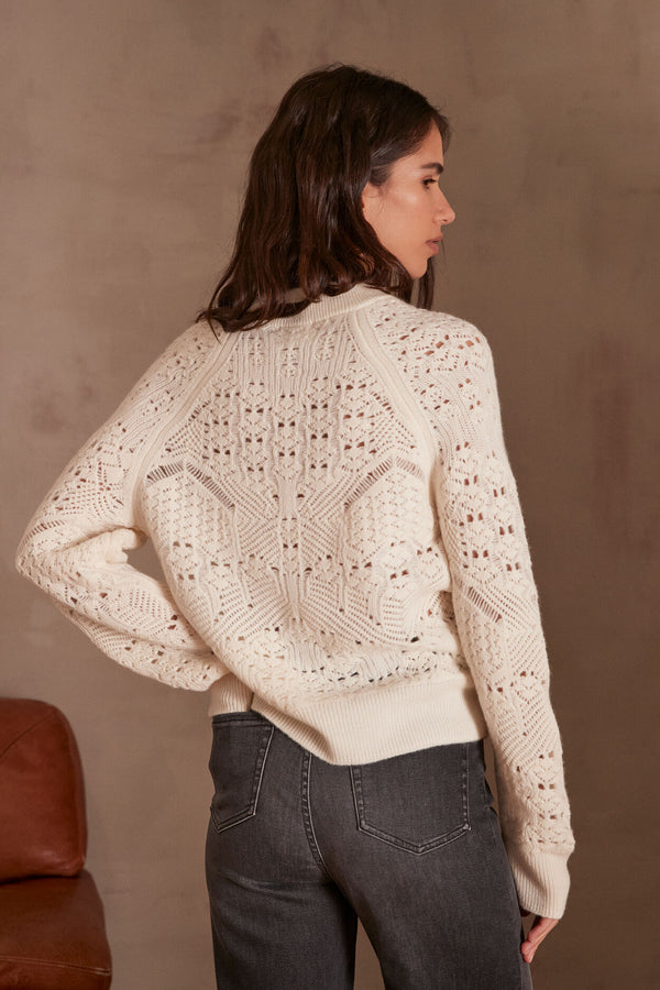 CHIARA ECRU OPENWORK CASHMERE SWEATER