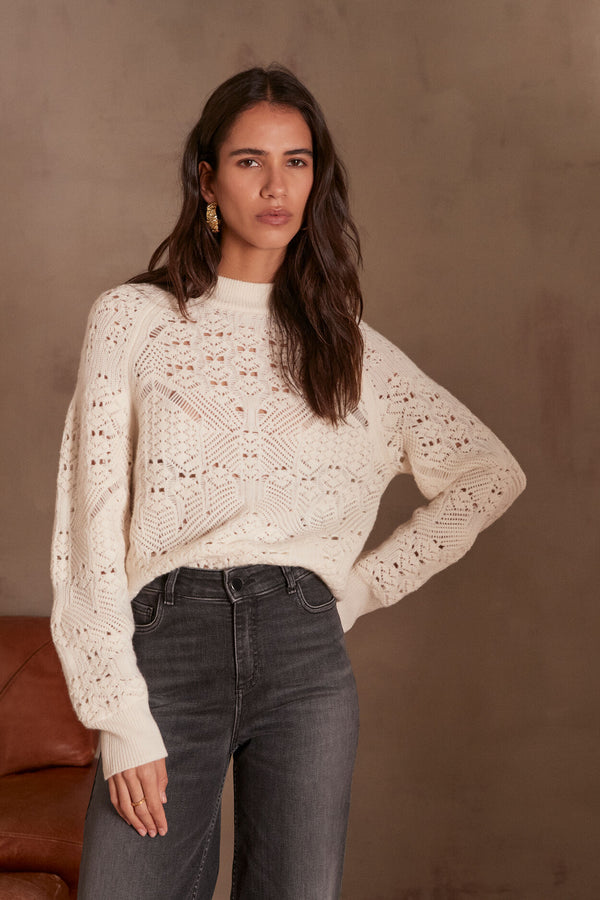 CHIARA ECRU OPENWORK CASHMERE SWEATER