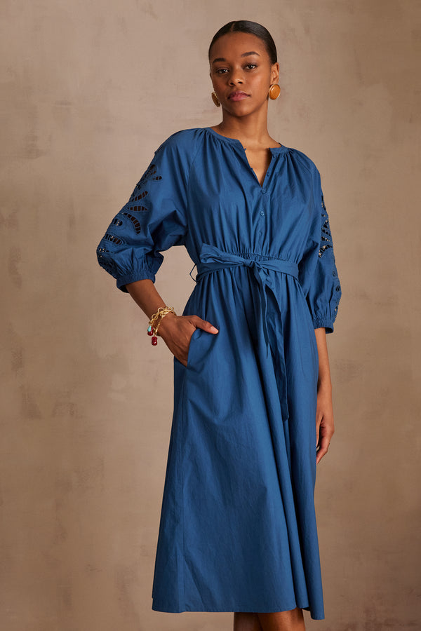 MICHA PETROL EMBROIDERED COTTON SHIRT DRESS