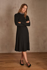 MARTIKA BLACK PLEATED KNIT DRESS