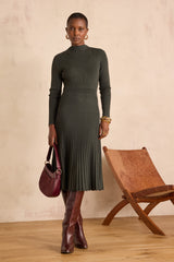 MARTIKA PINE GREEN PLEATED KNIT DRESS