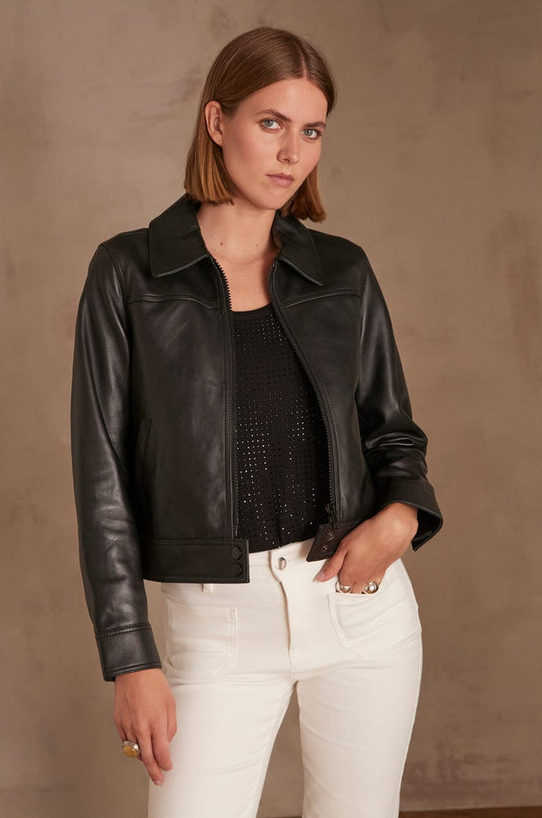 NORA BLACK SHORT LEATHER JACKET