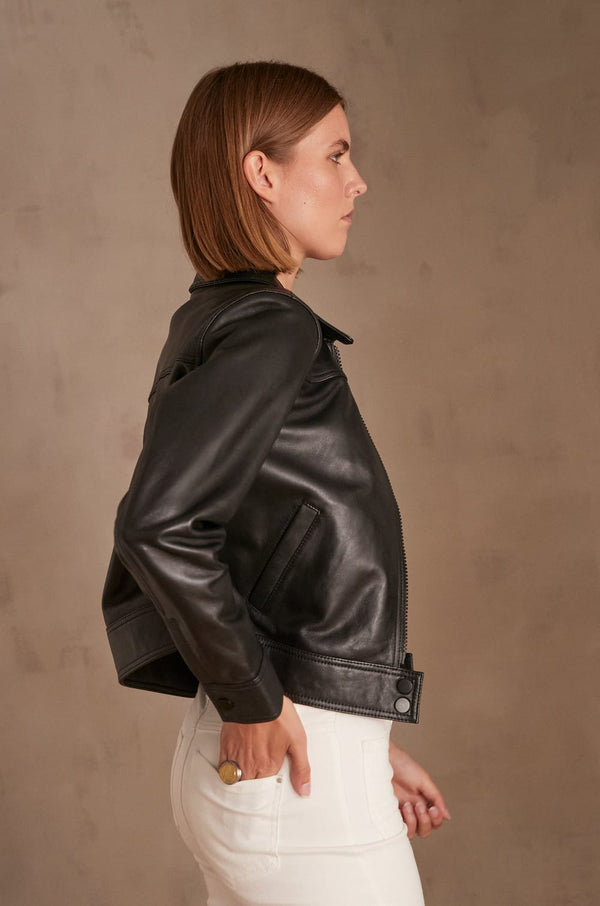 NORA BLACK SHORT LEATHER JACKET