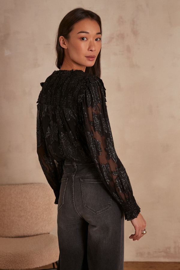 BENIE SHIMMERING FLORAL EMBROIDERY BLOUSE