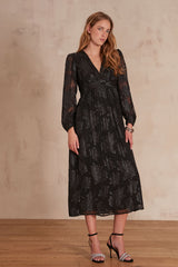 MARJOLAINE SHIMMERING FLORAL EMBROIDERY LONG DRESS