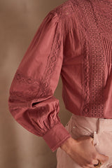 CALIXTE DARK PINK VICTORIAN EMBROIDERED BLOUSE