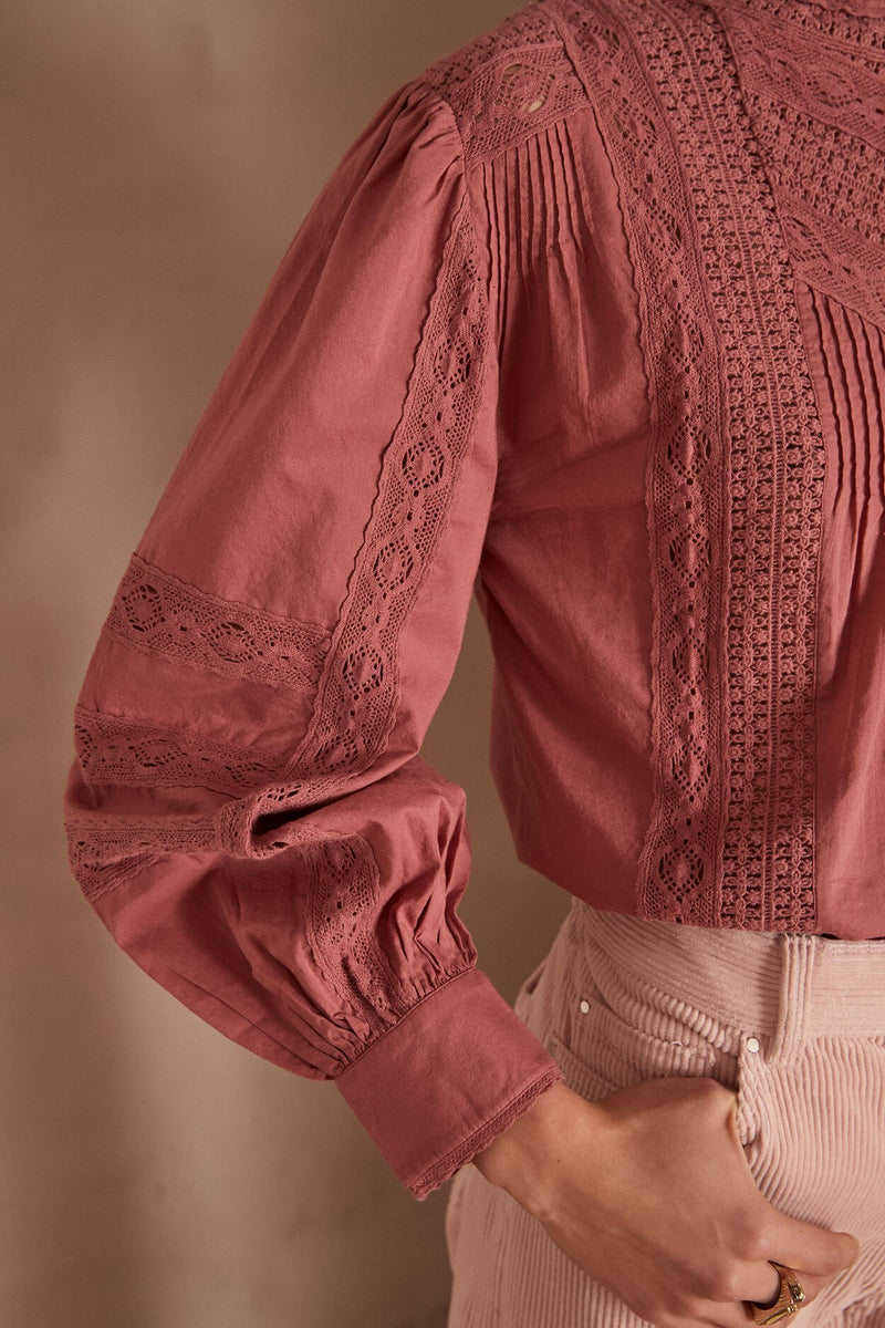 CALIXTE DARK PINK VICTORIAN EMBROIDERED BLOUSE