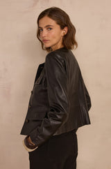 CHARLOTTE COLLARLESS LEATHER JACKET