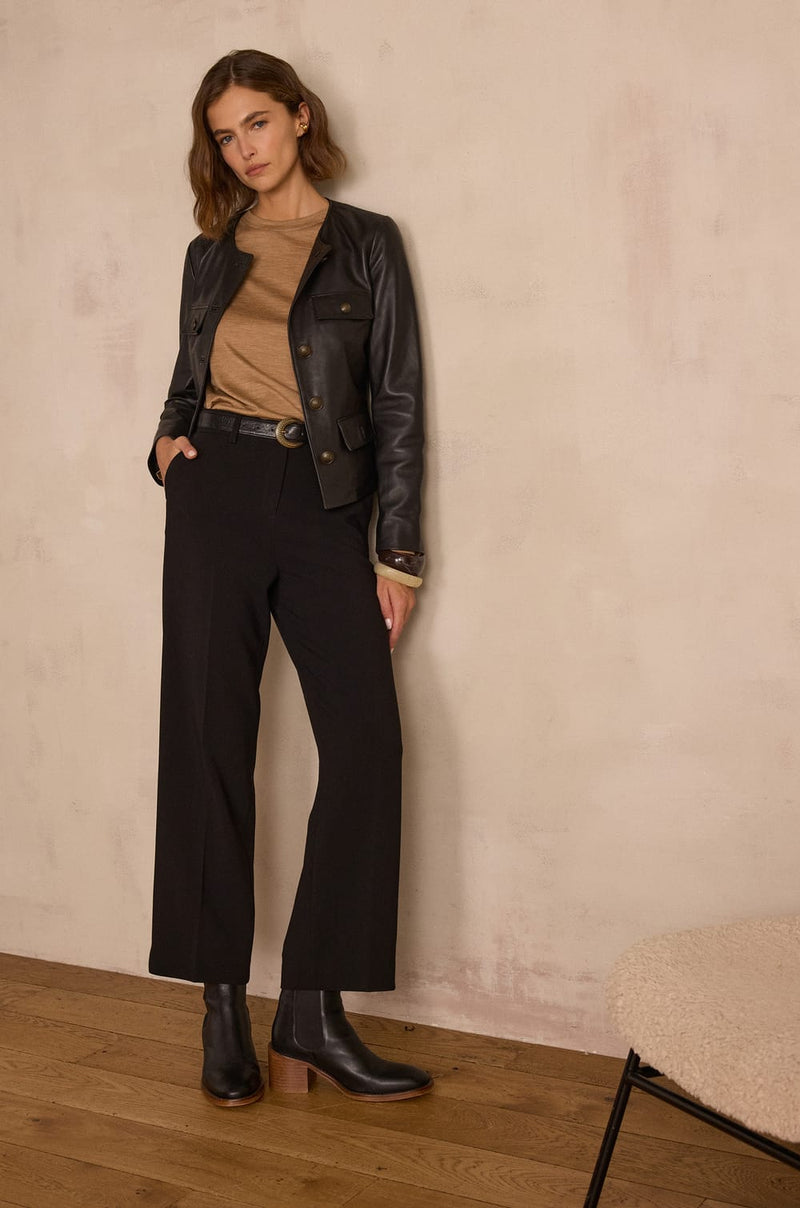 CHARLOTTE COLLARLESS LEATHER JACKET