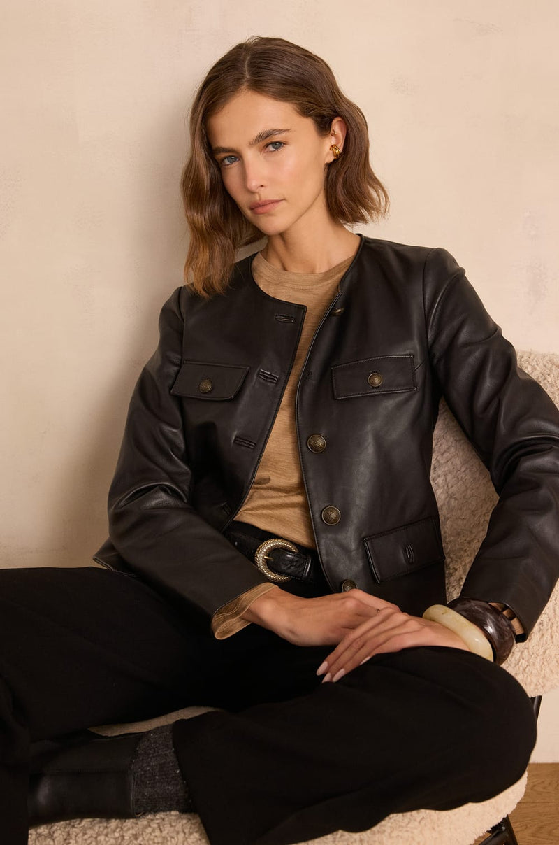 CHARLOTTE COLLARLESS LEATHER JACKET