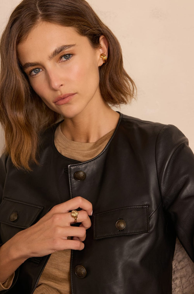 CHARLOTTE COLLARLESS LEATHER JACKET
