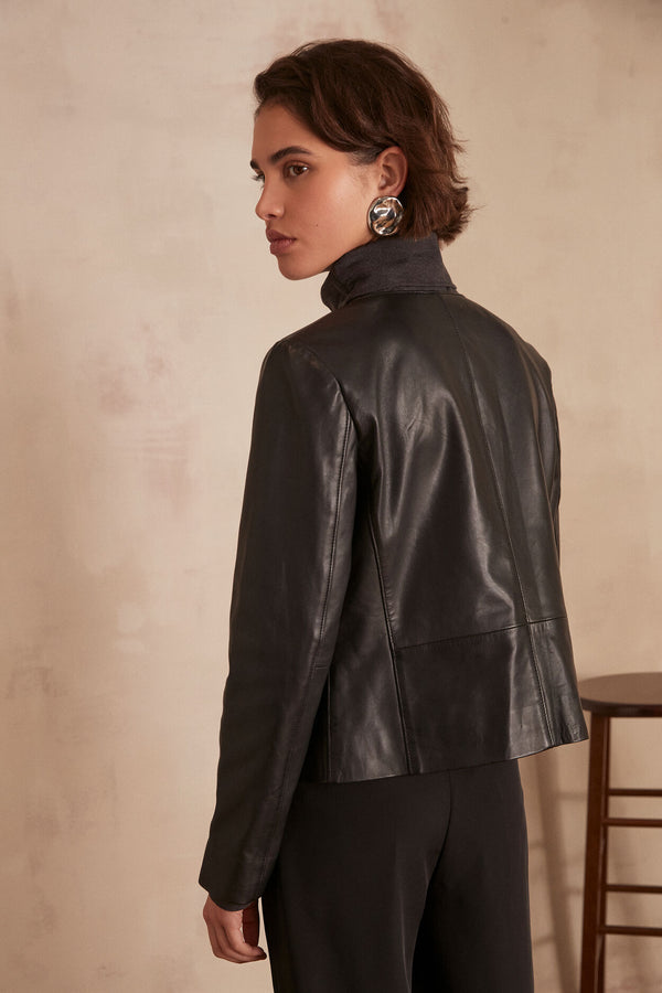 CHARLOTTE COLLARLESS LEATHER JACKET