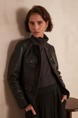 CHARLOTTE COLLARLESS LEATHER JACKET