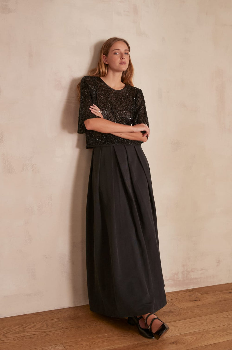 ETINCELLE BOX PLEAT LONG SKIRT