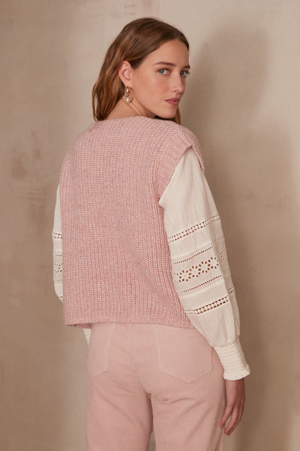 STEFEN LIGHT PINK SLEEVELESS CARDIGAN