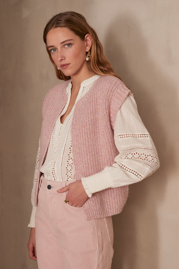 STEFEN LIGHT PINK SLEEVELESS CARDIGAN