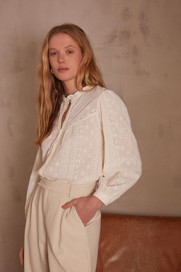 PERNELLE CREAM EMBROIDERED BLOUSE