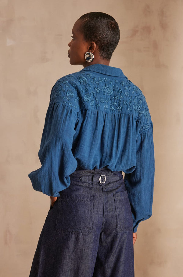 PERSEE BLUE EMBROIDERED SHIRT