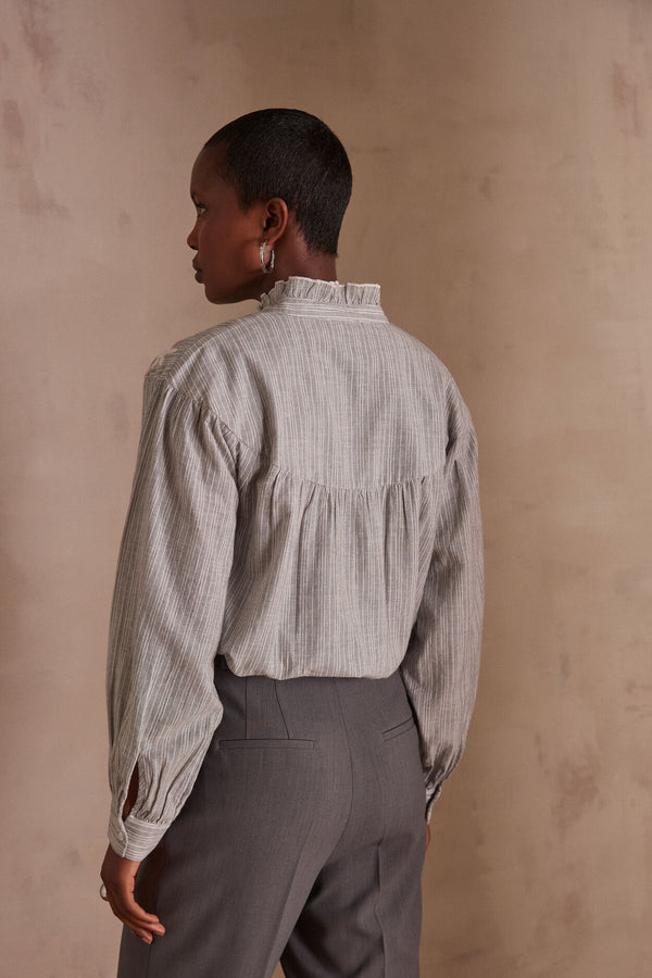 PURE LIGHT GREY EMBROIDERED BLOUSE