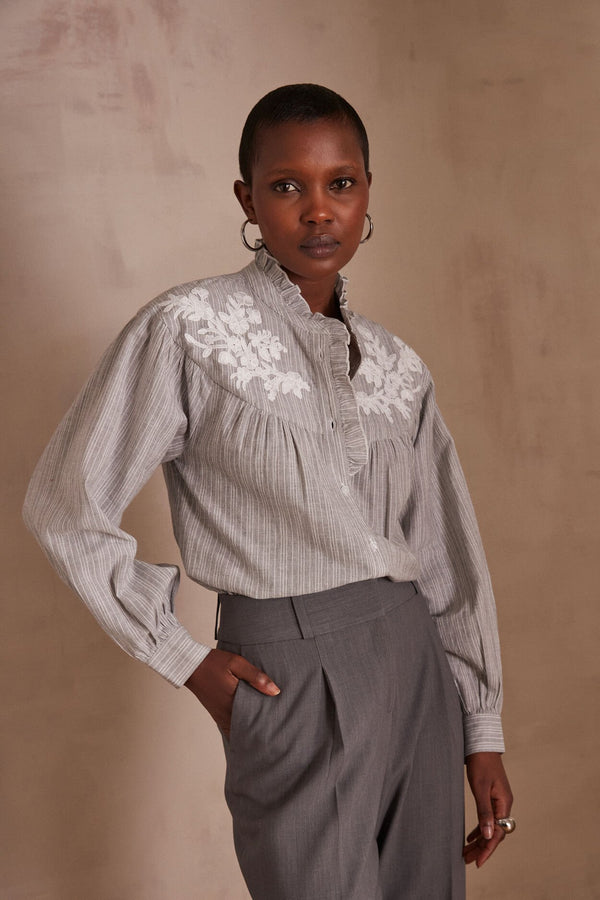 PURE LIGHT GREY EMBROIDERED BLOUSE