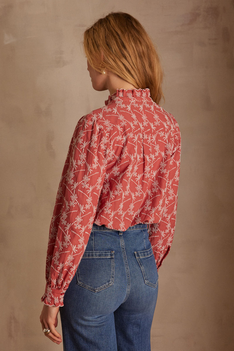 PAULETTE CORAL EMBROIDERED BLOUSE