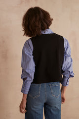 SUZON BLACK SLEEVELESS CARDIGAN