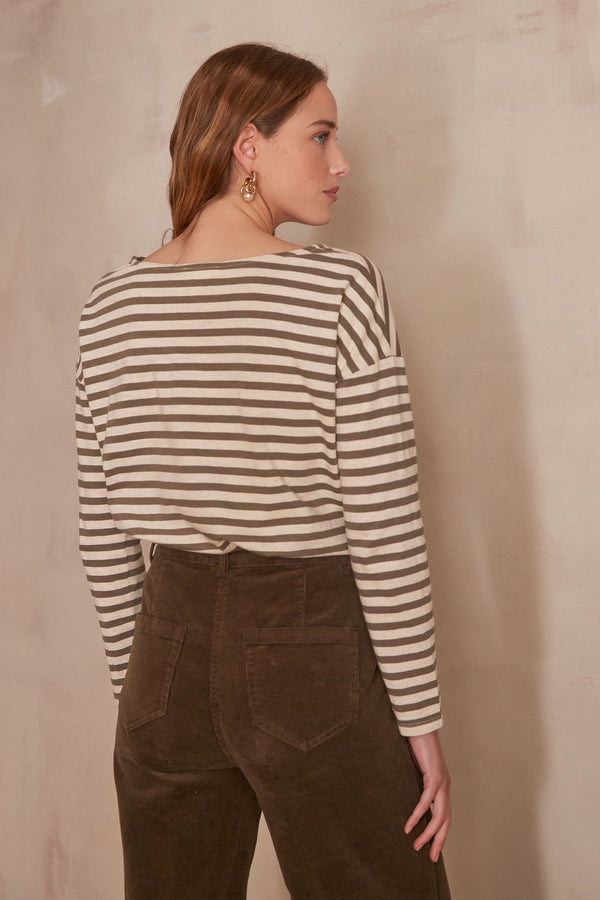 DAISY KHAKI STRIPED T-SHIRT