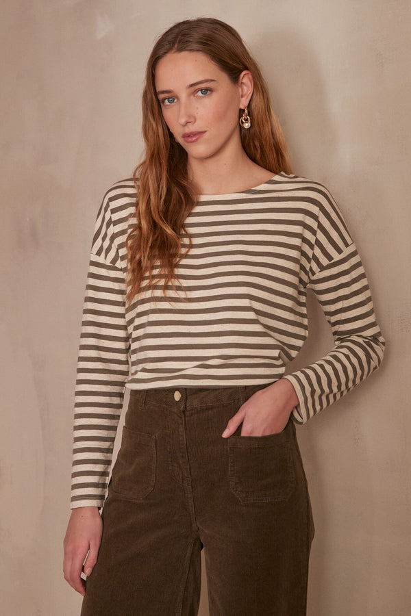 DAISY KHAKI STRIPED T-SHIRT