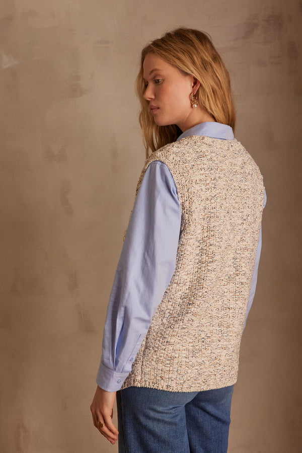 STEFFIE TWEED-INSPIRED SLEEVELESS CARDIGAN