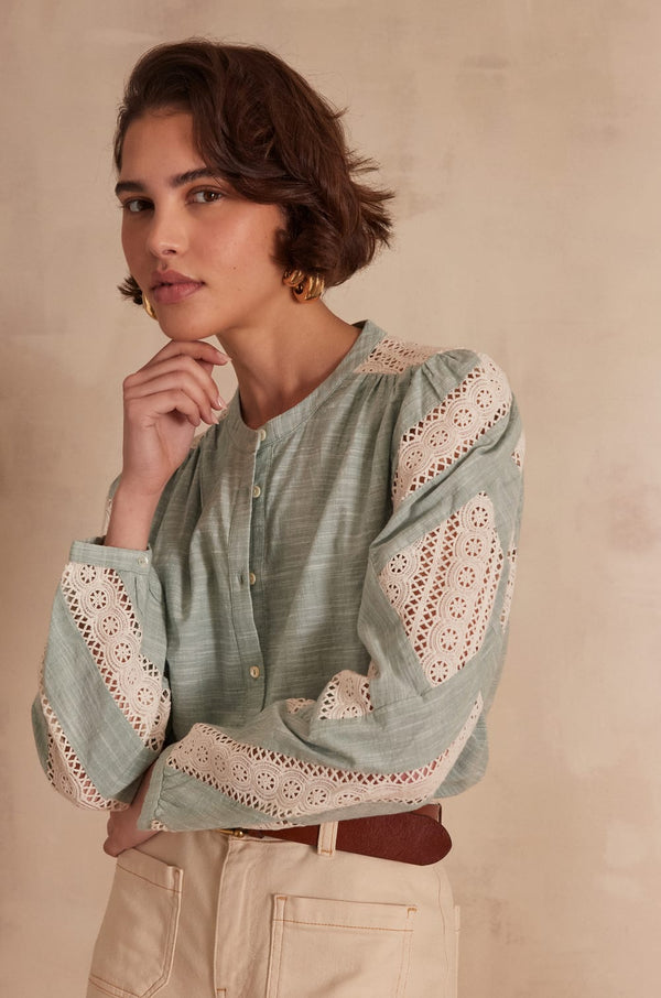 CATHEL MINT OPENWORK BLOUSE
