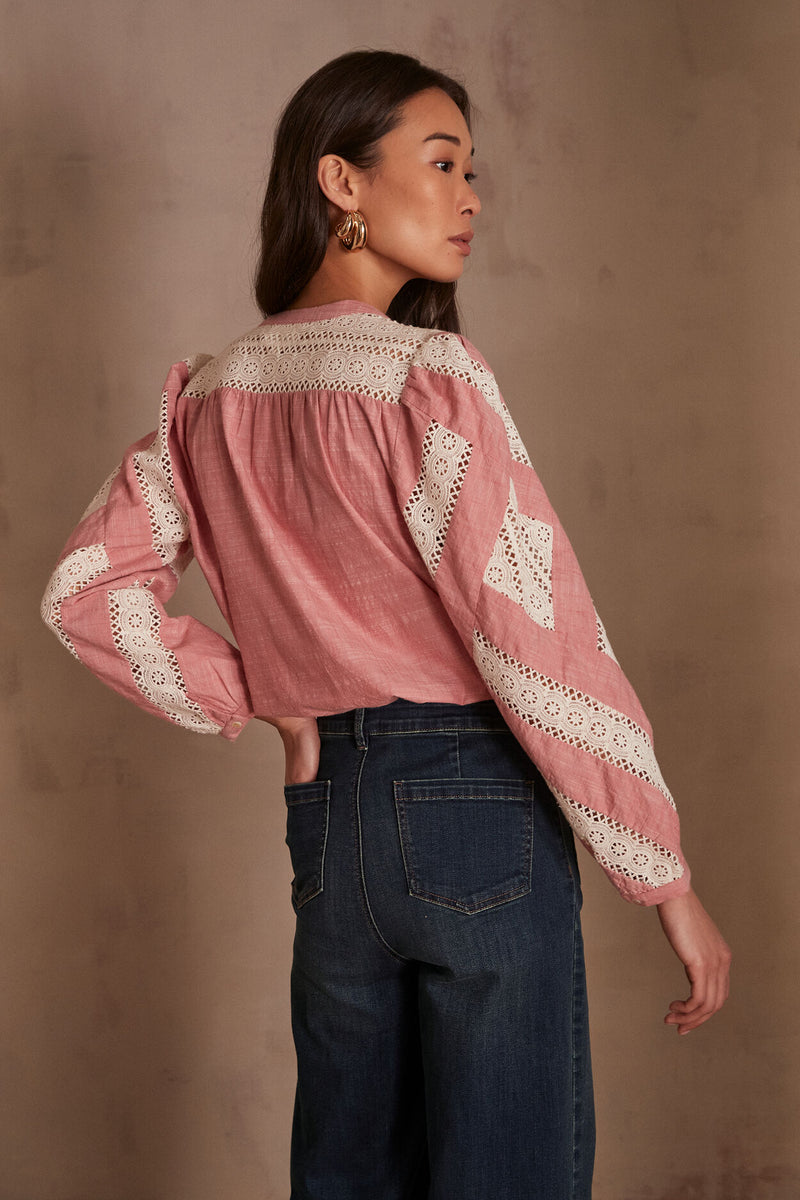 CATHEL PINK OPENWORK BLOUSE