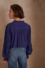 MALIA ROYAL BLUE EMBROIDERED BLOUSE