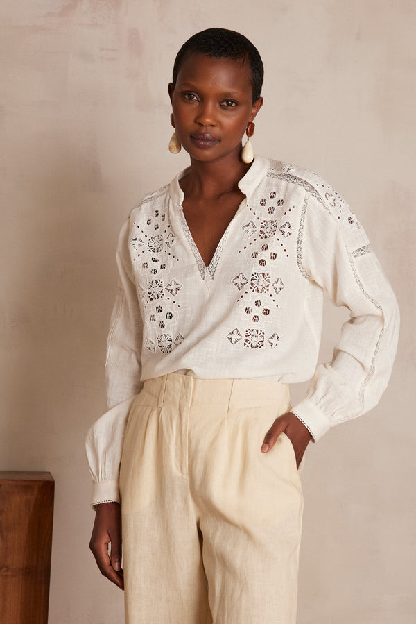 PAULINE EMBROIDERED COTTON BLOUSE