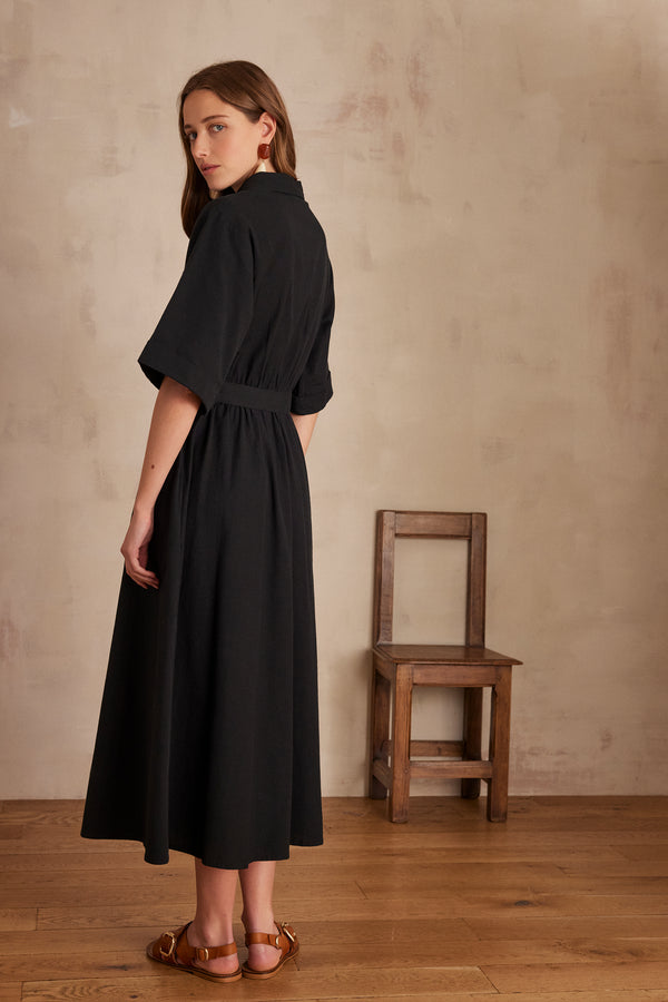 LEA BLACK COTTON SHIRT DRESS