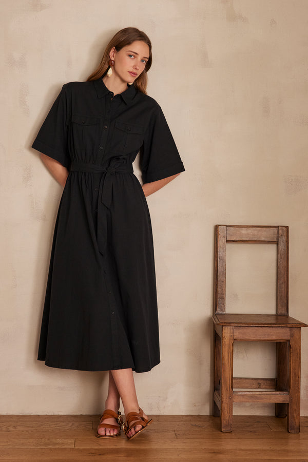 LEA BLACK COTTON SHIRT DRESS