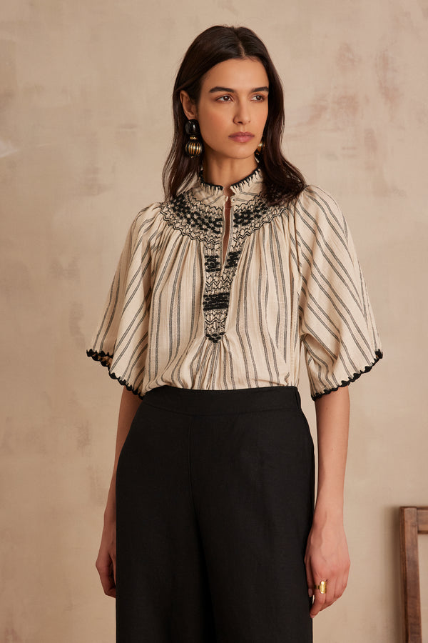 PEGASE BOHEMIAN EMBROIDERED COTTON BLOUSE