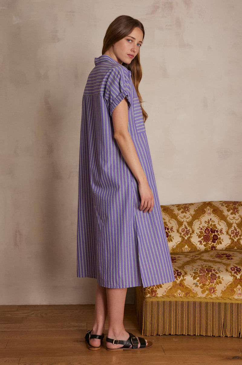 GIGI VIOLET STRIPED COTTON SHIRT DRESS