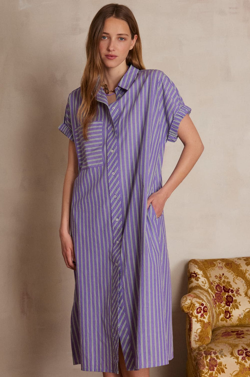 GIGI VIOLET STRIPED COTTON SHIRT DRESS