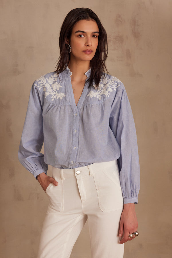 PROVIDENCE SKY BLUE EMBROIDERED COTTON BLOUSE